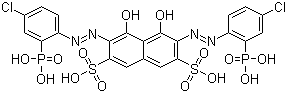 structure of CAS# 1914-99-4, Chlorophosphonazo III;3,6-Bis[(4-chloro-2-phosphonophenyl)azo]-4,5-dihydroxynaphthalene-2,7-disulphonic acid