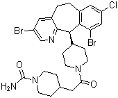 structure of CAS# 193275-84-2, Lonafarnib;4-[2-[4-[(11R)-3,10-Dibromo-8-chloro-6,11-dihydro-5H-benzo[5,6]cyclohepta[1,2-b]pyridin-11-yl]-1-piperidinyl]-2-oxoethyl]-1-piperidinecarboxamide
