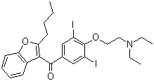 structure of CAS# 1951-25-3, Amiodarone;2-Butyl-3-benzofuranyl-4-[2-(diethylamino)ethoxy]-3,5-diiodophenyl ketone