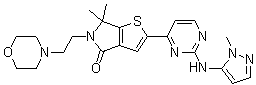 structure of CAS# 1951483-29-6, 5,6-Dihydro-6,6-dimethyl-2-[2-[(1-methyl-1H-pyrazol-5-yl)amino]-4-pyrimidinyl]-5-[2-(4-morpholinyl)ethyl]-4H-thieno[2,3-c]pyrrol-4-one