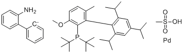结构式 CAS# 2009020-38-4, [2'-(氨基-κN)[1,1'-联苯]-2-基-κC][双(1,1-二甲基乙基)[3-甲氧基-6-甲基-2',4',6'-三(1-甲基乙基)[1,1'-联苯]-2-基]膦-κP](甲烷磺酸基-κO)-钯
