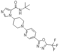 N-叔丁基-1-[1-[5-[5-(三氟甲基)-1,3,4-恶二唑-2-基]-2-吡啶基]-4-哌啶基]-1H-咪唑-5-甲酰胺分子结构 (CAS 2012607-27-9)