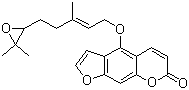 structure of CAS# 206978-14-5, 5-(6',7'-Epoxy)geranyloxypsoralen;Epoxybergamottin; 6',7'-Epoxybergamottin; 4-[[(2E)-5-(3,3-dimethyl-2-oxiranyl)-3-methyl-2-penten-1-yl]oxy]-7H-Furo[3,2-g][1]benzopyran-7-one