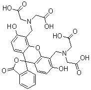 structure of CAS# 207124-64-9, Fluorescein-4',5'-bis(methyliminodiacetic acid);N,N'-[(3',6'-Dihydroxy-3-oxospiro[isobenzofuran-1(3H),9'-[9H]xanthene]-4',5'-diyl)bis(methylene)]bis[N-(carboxymethyl)glycine