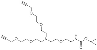 structure of CAS# 2100306-63-4, N-(Boc-PEG1)-N-bis(PEG2-propargyl);tert-butyl N-[2-[2-[bis[2-(2-prop-2-ynoxyethoxy)ethyl]amino]ethoxy]ethyl]carbamate