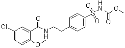 structure of CAS# 21165-77-5, [[4-[2-[(5-Chloro-2-methoxybenzoyl)amino]ethyl]phenyl]sulfonyl]carbamic acid methyl ester