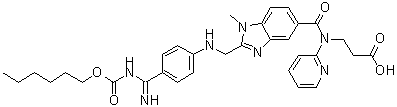 structure of CAS# 212321-78-3, N-[[2-[[[4-[[[(Hexyloxy)carbonyl]amino]iminomethyl]phenyl]amino]methyl]-1-methyl-1H-benzimidazol-5-yl]carbonyl]-N-2-pyridinyl-beta-alanine;BIBR 1087 SE