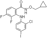 structure of CAS# 212631-79-3, PD 184352;CI-1040; 2-(2-Chloro-4-iodophenylamino)-N-(cyclopropylmethoxy)-3,4-difluorobenzamide