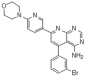 结构式 CAS# 214697-26-4, 5-(3-溴苯基)-7-[6-(4-吗啉基)-3-吡啶基]-吡啶并[2,3-d]嘧啶-4-胺