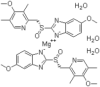 structure of CAS# 217087-09-7, Esomeprazole magnesium trihydrate;Bis(5-methoxy-2-[(S)-[(4-methoxy-3,5-dimethyl-2-pyridinyl)methyl]sulfinyl]-1H-benzylimidazole-1-yl) magnesium trihydrate