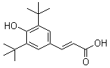 structure of CAS# 22014-01-3, 3,5-Di-tert-butyl-4-hydroxycinnamic acid;3-[3,5-Bis(1,1-dimethylethyl)-4-hydroxyphenyl]-2-propenoic acid; 3-(3,5-Di-tert-butyl-4-hydroxyphenyl)acrylic acid; 3-[3,5-Bis(tert-butyl)-4-hydroxyphenyl]acrylic acid; 3-[4-Hydroxy-3,5-di(tert-butyl)phenyl]-2-propenoic acid; NSC 226266