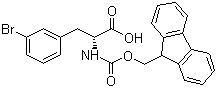 结构式 CAS# 220497-81-4, Fmoc-D-3-溴苯丙氨酸; N-(9-芴甲氧羰基)-3-溴苯基-D-丙氨酸