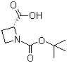 结构式 CAS# 228857-58-7, (R)-N-Boc-氮杂环丁烷-2-羧酸; (R)-1-叔丁氧羰基氮杂环丁烷-2-甲酸