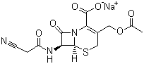 结构式 CAS# 23239-41-0, 头孢乙腈钠; 头孢氰甲钠; 头孢赛曲钠; (6R,7R)-3-(乙酰氧甲基)-7-[(2-氰基乙酰)氨基]-8-氧代-5-硫杂-1-氮杂双环[4.2.0]辛-2-烯-2-甲酸钠