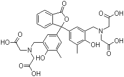 structure of CAS# 2411-89-4, o-Cresolphthalein Complexone;o-Cresolphthalexon; Phthalein Complexon; o-Cresolphthaleindi-(methyliminodi-acetic acid); 3',3''-Bis[[bis(carboxymethyl)amino]methyl]-5', 5''-dimethylphenolphthalein