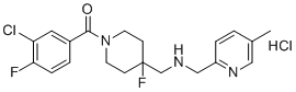 structure of CAS# 2436760-81-3, Befiradol hydrochloride;(3-chloro-4-fluorophenyl)-[4-fluoro-4-[[(5-methylpyridin-2-yl)methylamino]methyl]piperidin-1-yl]methanone;hydrochloride