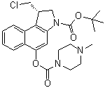 structure of CAS# 244154-66-3, (1S)-1-(Chloromethyl)-1,2-dihydro-5-[[(4-methyl-1-piperazinyl)carbonyl]oxy]-3H-benz[e]indole-3-carboxylic acid 1,1-dimethylethyl ester