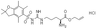 结构式 CAS# 257288-23-6, N5-[[[(2,3-二氢-2,2,4,6,7-五甲基-5-苯并呋喃基)磺酰基]氨基]亚氨基甲基]-L-鸟氨酸烯丙酯单盐酸盐