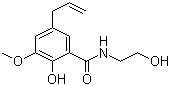 structure of CAS# 26750-81-2, Alibendol;2-Hydroxy-N-(2-hydroxyethyl)-3-methoxy-5-(2-propenyl)benzamide