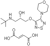 structure of CAS# 26921-17-5, (S)-Timolol maleate;(S)-1-((1,1-Dimethylethyl)amino)-3-((4-(4-morpholinyl)-1,2,5-thiadiazol-3-yl)oxy)-2-propanol (Z)-2-butenedioate (1:1); (S)-3-[3-(tert-butylamino)-2-hydroxypropoxy]-4-morpholino-1,2,5-thiadiazole monomaleate