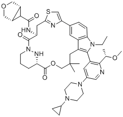 structure of CAS# 2765082-12-8, RMC-7977;(1S,5R)-N-[(7S,13S)-20-[5-(4-cyclopropylpiperazin-1-yl)-2-[(1S)-1-methoxyethyl]pyridin-3-yl]-21-ethyl-17,17-dimethyl-8,14-dioxo-15-oxa-4-thia-9,21,27,28-tetrazapentacyclo[17.5.2.12,5.19,13.022,26]octacosa-1(25),2,5(28),19,22(26),23-hexaen-7-yl]-3-oxabicyclo[3.1.0]hexane-6-carboxamide