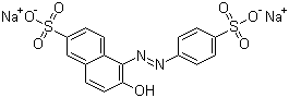 结构式 CAS# 2783-94-0, 食品黄 3; 日落黄; 1-对磺酸苯基偶氮-2-羟基萘-6-磺酸二钠盐