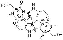 structure of CAS# 28097-03-2, Chaetocin A;(+)-Chaetocin; (+)-Chaetocin; (3S,3'S,5aR,5'aR,10bR,10'bR,11aS,11'aS)-2,2',3,3',5a,5'a,6,6'-Octahydro-3,3'-bis(hydroxymethyl)-2,2'-dimethyl-[10b,10'b(11H,11'H)-bi-3,11a-epidithio-11aH-pyrazino[1',2':1,5]pyrrolo[2,3-b]indole]-1,1',4,4'-tetrone