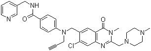 结构式 CAS# 289715-28-2, CB 300919; 4-[[[7-氯-3,4-二氢-3-甲基-2-[(4-甲基-1-哌嗪基)甲基]-4-氧代-6-喹唑啉基]甲基]-2-丙炔-1-基氨基]-N-(3-吡啶基甲基)苯甲酰胺