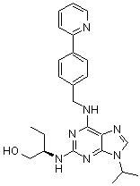 structure of CAS# 294646-77-8, (2R)-2-[[9-(1-Methylethyl)-6-[[[4-(2-pyridinyl)phenyl]methyl]amino]-9H-purin-2-yl]amino]-1-butanol;CR8