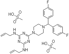 结构式 CAS# 29608-49-9, 甲磺酸阿米三嗪; N,N'-二烯丙基-6-[4-[二(4-氟苯基)甲基]哌嗪-1-基]-1,3,5-三嗪-2,4-二胺二甲磺酸盐