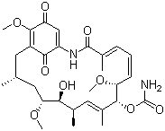structure of CAS# 30562-34-6, Geldanamycin;[(3R,5R,6S,7R,8E,10R,11R,12Z,14E)-6-Hydroxy-5,11,21-trimethoxy-3,7,9,15-tetramethyl-16,20,22-trioxo-17-azabicyclo[16.3.1]docosa-1(21),8,12,14,18-pentaen-10-yl] carbamate