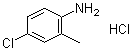 structure of CAS# 3165-93-3, 4-Chloro-2-methylbenzenamine hydrochloride;4-Chloro-o-toluidine hydrochloride; Azogene Fast Red TR; C.I. 37085; Devol Red K; Devol Red TR; Neutrosel Red TRVA; p-Chloro-o-toluidine hydrochloride