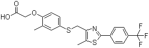 structure of CAS# 317318-70-0, GW 501516;2-(4-((2-(4-(Trifluoromethyl)phenyl)-5-methylthiazol-4-yl)methylthio)-2-methylphenoxy)acetic acid
