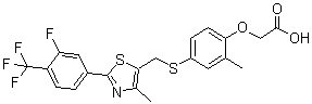 structure of CAS# 317318-84-6, [4-[[[2-[3-Fluoro-4-(trifluoromethyl)phenyl]-4-methyl-5-thiazolyl]methyl]thio]-2-methylphenoxy]acetic acid;GW 0742; GW 0742X; GW 610742; GWdelta 0742