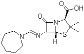 structure of CAS# 32887-01-7, Mecillinam;Amdinocillin; (2S,5R,6R)-6-(Azepan-1-ylmethylideneamino)-3,3-dimethyl-7-oxo-4-thia-1-azabicyclo[3.2.0]heptane-2-carboxylic acid