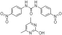 structure of CAS# 330-95-0, Nicarbazin;N,N'-Bis(4-nitrophenyl)urea compound with 4,6-dimethyl-2-pyrimidinone; 1,3-Bis(4-nitrophenyl)urea-4,6-dimethylpyrimidin-2-ol (1:1)