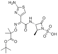 structure of CAS# 330944-50-8, Aztreonam t-Butyl Ester;(2S,3S)-3-((Z)-2-(2-aminothiazol-4-yl)-2-(((1-(tert-butoxy)-2-methyl-1-oxopropan-2-yl)oxy)imino)acetamido)-2-methyl-4-oxoazetidine-1-sulfonic acid