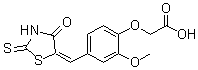 structure of CAS# 331862-41-0, [2-Methoxy-4-[(4-oxo-2-thioxo-5-thiazolidinylidene)methyl]phenoxy]acetic acid