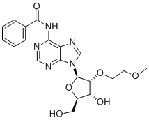 structure of CAS# 333335-93-6, N-Benzoyl-2'-O-(2-methoxyethyl)adenosine;N-[9-[(2R,3R,4R,5R)-4-hydroxy-5-(hydroxymethyl)-3-(2-methoxyethoxy)oxolan-2-yl]purin-6-yl]benzamide