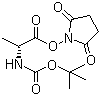 structure of CAS# 34404-33-6, N-[(1,1-Dimethylethoxy)carbonyl]-D-alanine 2,5-dioxo-1-pyrrolidinyl ester;N-(tert-Butyloxycarbonyl)-D-alanine N-hydroxysuccinimide ester; tert-Butyloxycarbonyl-D-alanine N-hydroxysuccinimide ester