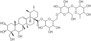 structure of CAS# 34540-22-2, Madecassoside;O-6-Deoxy-alpha-L-mannopyranosyl-(1.4)-O-beta-D-glucopyranosyl-(1.6)-beta-D-glucopyranosyl (2alpha,3beta,4alpha,6beta)-2,3,6,23-tetrahydroxyurs-12-en-28-oate