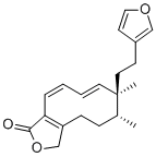 structure of CAS# 349534-73-2, Dodonolide;(6R,7S,8E,10Z)-7-[2-(3-Furanyl)ethyl]-4,5,6,7-tetrahydro-6,7-dimethylcyclodeca[c]furan-1(3H)-one