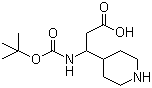 结构式 CAS# 372144-03-1, 3-(N-Boc-氨基)-3-(4-哌啶基)丙酸; 3-(N-叔丁氧羰基氨基)-3-(4-哌啶基)丙酸