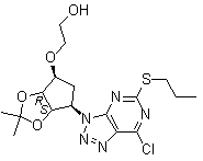结构式 CAS# 376608-75-2, 2-[[(3aR,4S,6R,6aS)-6-[7-氯-5-(丙硫基)-3H-1,2,3-三氮唑并[4,5-d]嘧啶-3-基]四氢-2,2-二甲基-4H-环戊烯并-1,3-二恶茂-4-基]氧基]乙醇