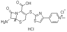 structure of CAS# 400827-64-7, 4-[2-[[(6R,7R)-7-Amino-2-carboxy-8-oxo-5-thia-1-azabicyclo[4.2.0]oct-2-en-3-yl]thio]-4-thiazolyl]-1-methyl-pyridinium chloride monohydrochloride