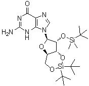结构式 CAS# 401812-99-5, 3',5'-O-[二(叔丁基)硅烷亚基]-2'-O-[(叔丁基)二甲基硅烷基]鸟苷