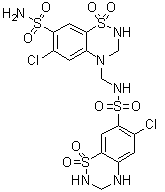结构式 CAS# 402824-96-8, N-[[7-(氨基磺酰基)-6-氯-2,3-二氢-1,1-二氧代-4H-1,2,4-苯并噻二嗪-4-基]甲基]-6-氯-3,4-二氢-2H-1,2,4-苯并噻二嗪-7-磺酰胺 1,1-二氧化物
