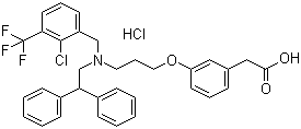 structure of CAS# 405911-09-3, GW 3965 hydrochloride;3-[3-[[[2-Chloro-3-(trifluoromethyl)phenyl]methyl](2,2-diphenylethyl)amino]propoxy]benzeneacetic acid hydrochloride