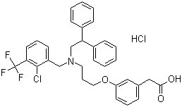 structure of CAS# 405911-17-3, 2-[3-[3-[[2-Chloro-3-(trifluoromethyl)benzyl](2,2-diphenylethyl)amino]propoxy]phenyl]acetic acid hydrochloride