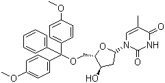structure of CAS# 40615-39-2, 5'-O-Dimethoxytrityl-deoxythymidine;5'-O-[Bis(4-methoxyphenyl)benzyl]-2'-deoxythymidine